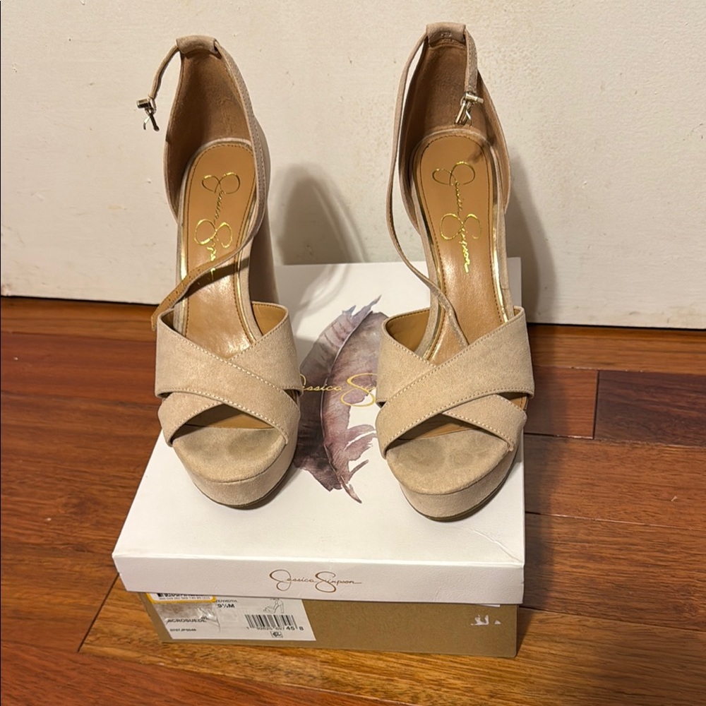 Jessica Simpson Tan Peep-Toe Heels with Stiletto